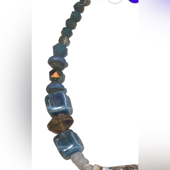 Multi Stone Pendant Necklace 18” Beaded One Of A Kind Blue Cream Bling Peace - Picture 4 of 9